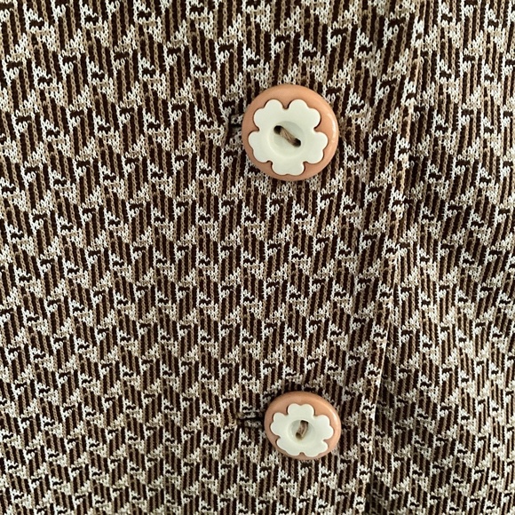 Vintage 1970s Handmade Button down Shirt Mod pleated short sleeve Cream Brown - Picture 2 of 10